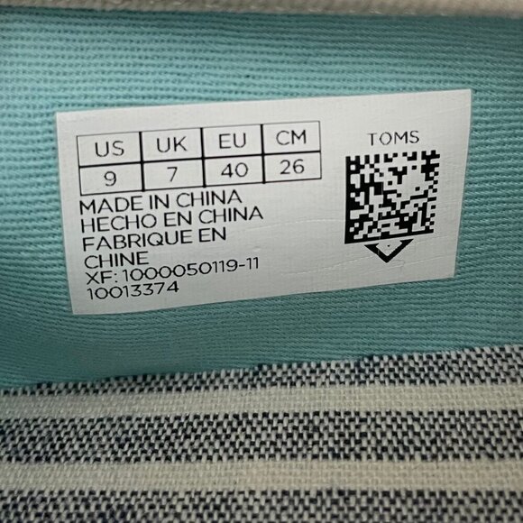 TOMS Alpargata Rope Slip On Stripe Recycled Canvas Shoe Blue Off Wht Sz 9 NWOT - Picture 10 of 13